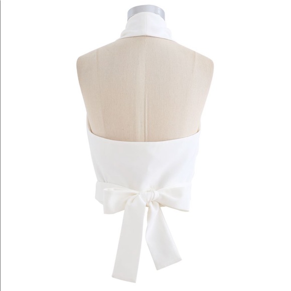 TIE WAIST HALTER CROP TOP white - Picture 3 of 3